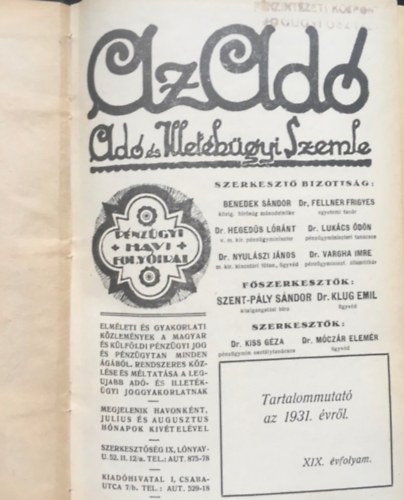 Az ad - Ad s Illetkgyi Szemle - 1931 (XIX. vf.)