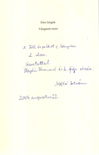 Édes Gergely - Édes Gergely Válogatott versei - Dedikált