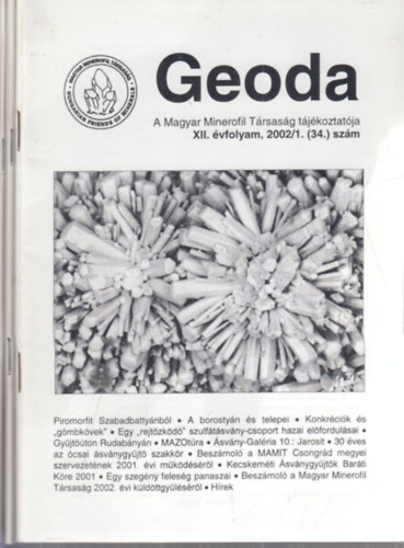 Geoda 2002/1-3. (teljes évfolyam, 3 db. lapszám)- A Magyar Minerofil Társaság tájékoztatója