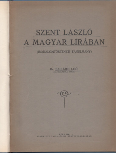 Szil�rd Le� - Szent L�szl� a magyar l�r�ban (irodalomt�rt�neti tanulm�ny)