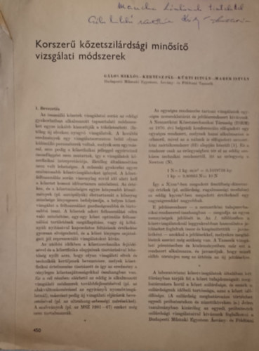 Kertész Pál, Kürti István, Marek István Gálos Miklós - Korszerű kőzetszilárdsági minősítő vizsgálati módszerek