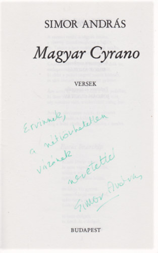 Simor Andrs - Magyar Cyrano - Versek (Z-fzetek/70) (Dediklt)