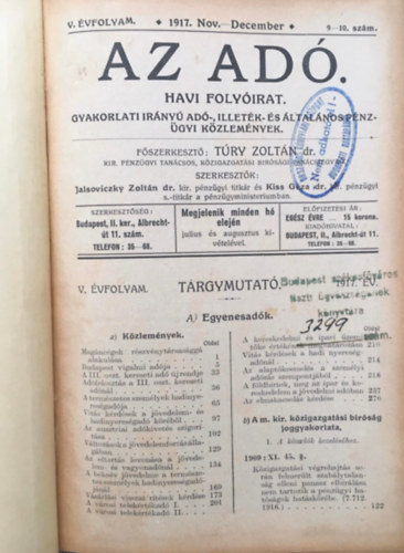 Az ad - Ad s Illetkgyi Szemle - 1917 (V. vf.)