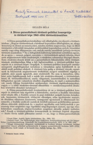Bellér Béla - A Dózsa-parasztháború történeti-politikai koncepciója és történeti képe 1945 előtti történetírásunkban - Dedikált - Különlenyomat