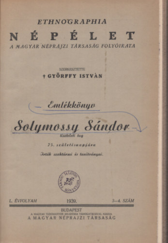 Győrffy István dr. (szerk.) - Solymossy Sándor - Emlékkönyv