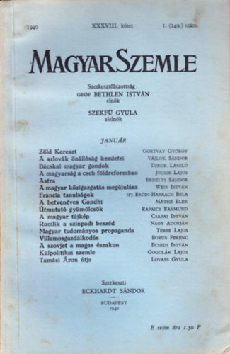 Magyar Szemle 1940. janur XXXVIII. ktet 1. (149.) szm