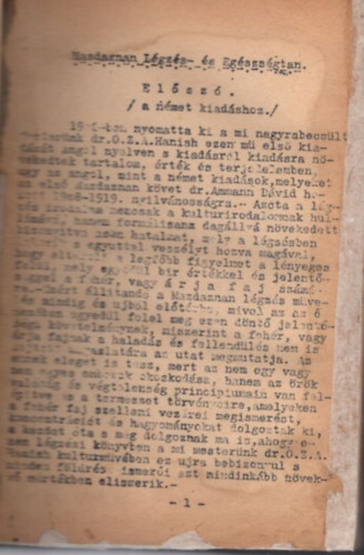 Dr. O. Z. A. Hanish - Mazdaznan L�gz�s- �s Eg�szs�gtan (k�zirat, g�pelt p�ld�ny, ritka m�)