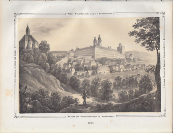 Benedek Monostorok tekintete Kremsm�nsterben - eredeti litogr�fia (metszet)