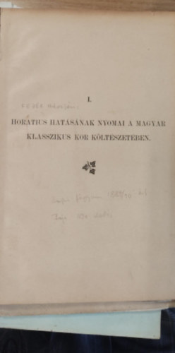 I. Horatius hat�s�nak nyomai a magyar klasszikus kor k�lt�szet�ben