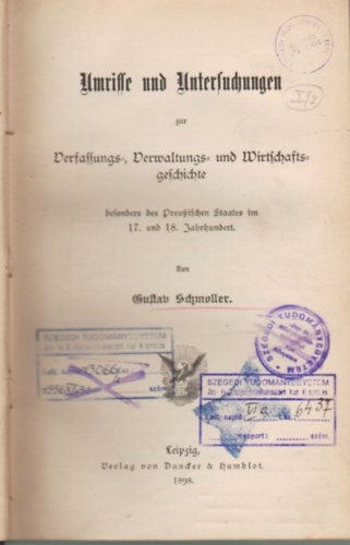 Gustav Schmoller - Umresse und Untersuchungen ( nlmet )
