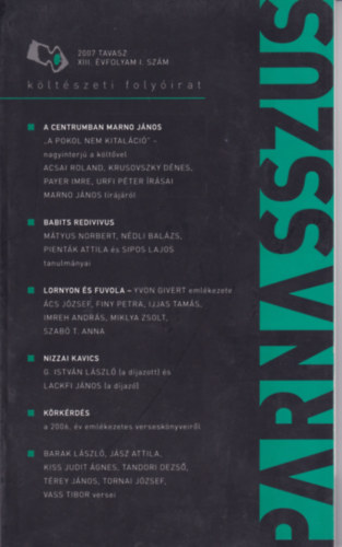 Turczi Istvn - Parnasszus Kltszeti folyirat 2007.tavasz XIII.vfolyam I.szm