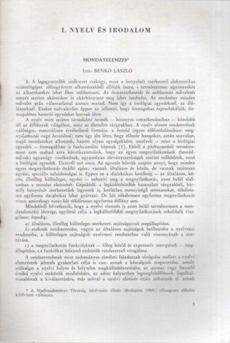 Benk� L�szl� - Mondatelemz�s - I. Nyelv �s irodalom - K�l�nlenyomat