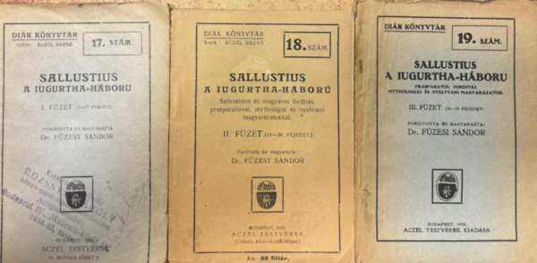 Acz�l Dezs�  (szerk.) - Sallustius: A Iuguratha-h�bor� I-III.