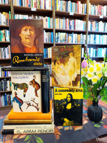 Barab�s Tibor, Bern�th Aur�l, Szentkuthy MIkl�s, Hal�sz Zolt�n, Karel Schulz, Zolnay Vilmos, Bar�t Endre, Lengyel G�za, Marcel Brion Jean Renoir - M�v�szeti �letrajok k�nyvcsomag 10 darabos K�NYVMENT� AJ�NLAT: Ap�m, Renoir, Michelangelo �lete, A m�zsa udvar�ban, Saturnus fia, A szenved�ly arca, K�be z�rt f�jdalom,  A m�v�szetek eredete (Pokolj�r�s), Alv� V�nusz, A sz�p mes