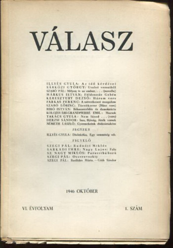 Illys Gyula - Vlasz VI. vf. . szm 1946 okt.
