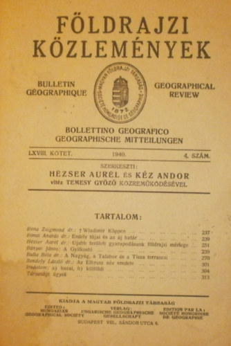 Hzser Aurl - Kz Andor  (szerk.) - Fldrajzi kzlemnyek LXVIII. ktet 4. szm