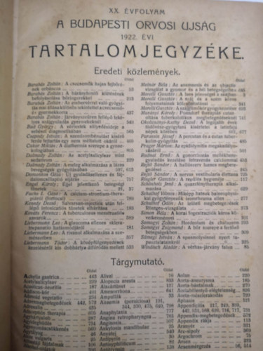 Budapesti orvosi jsg 1922. XX. vfolyam teljes