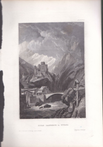 Burg Landeck in Tyrol (Landeck vra, Tirol, Ausztria, Eurpa) (16x23,5 cm mret eredeti aclmetszet, 1856-bl)