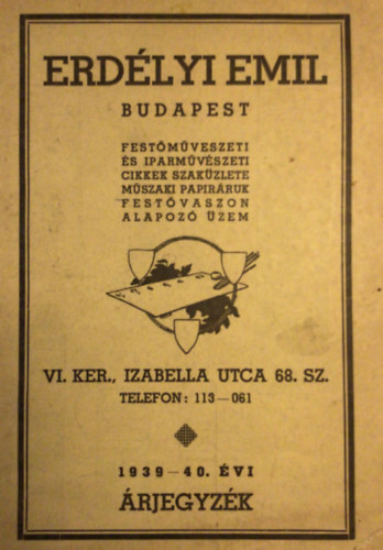Erdlyi Emil - Festmvszeti s iparmvszeti cikkek rjegyzke 1939-40.