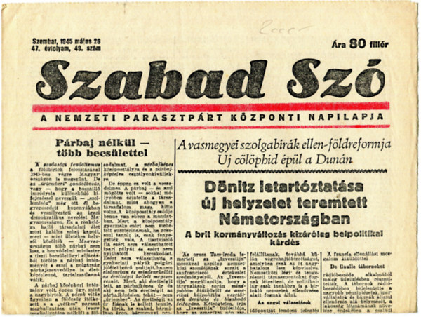 Szabad sz� 47. �vfolyam, 49. sz�m