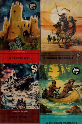 Louis Vaczek, R. L. Stevenson, Dkny Andrs, Karl May - 4 db Delfin: A sivatag haramija, S.O.S. Titanic, A fekete nyl, A hudson vndora.