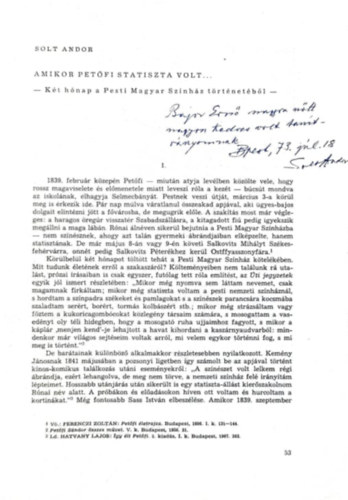 Solt Andor - Amikor Pet�fi statiszta volt... - K�t h�nap a Pesti Magyar Sz�nh�z t�rt�net�b�l