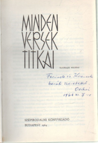 Ascher Oszkár - Minden versek titkai- dedikált