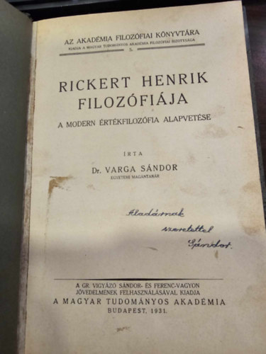 Varga Sndor - Rickert Henrik filozfija