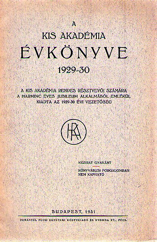 A Kis Akadmia vknyve 1929-30
