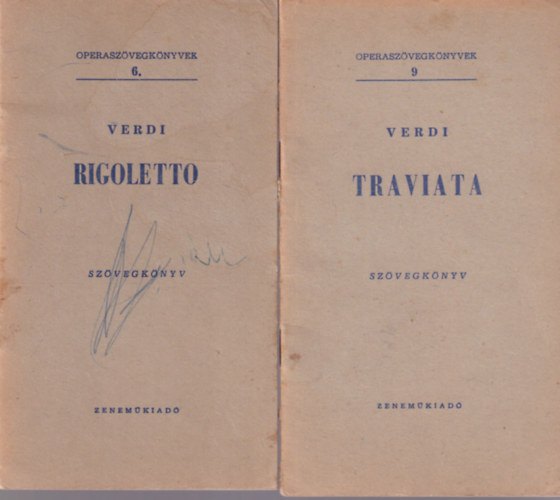Verdi, John J. Strauss, Puccini - 4 db operaszveg  fzet : Manot Lescaut + A denevr + Rigoletto + Traviata