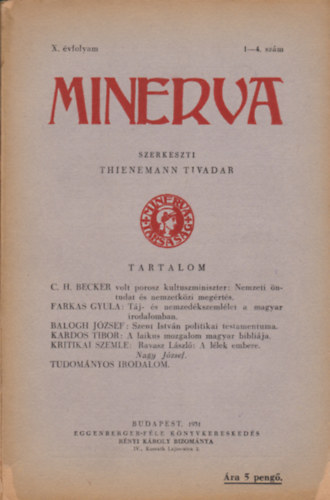 Thienemann Tivadar  (szerk.) - Minerva X. vfolyam 1-4. szm