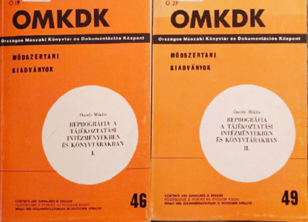 �nody Mikl�s - Reprogr�fia a t�j�koztat�si int�zm�nyekben �s k�nyvt�rakban I.- II. (2 k�tet)