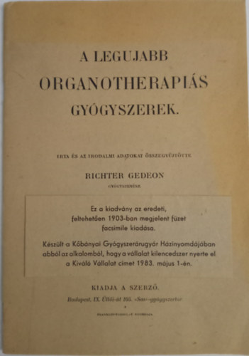 Richter Gedeon gygyszersz - A legjabb organotherapis gygyszerek