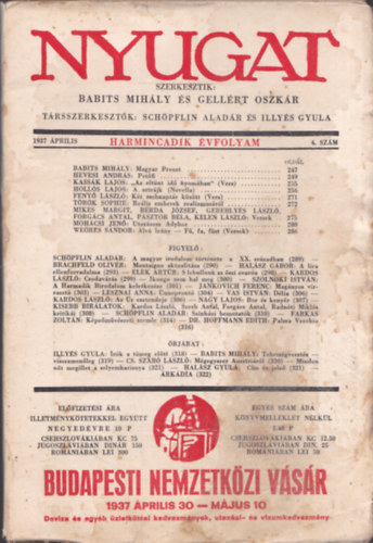 Babits Mihly s Gellrt Oszkr - Nyugat 1937. prilis (Harmincadik vfolyam 4. szm)