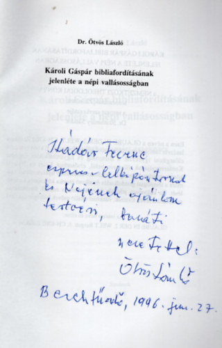 Kroli Gspr bibliafordtsnak jelenlte a npi vallsossgban- dediklt