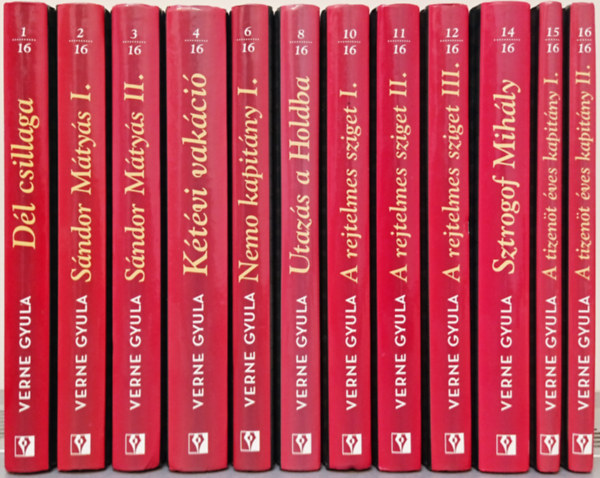 Verne Gyula - 12 db k�tet a Verne Gyula sorozatb�l (N�pszabads�g k�nyvek) (16 k�tetb�l az 5.,7.,9.,13. k�tet hi�nyzik): D�l csillaga+S�ndor M�ty�s I-II+K�t�vi vak�ci�+Nemo kapit�ny I.+Utaz�s a Holdba+A rejtelmes sziget I-III+Sztrogoff+A tizen�t