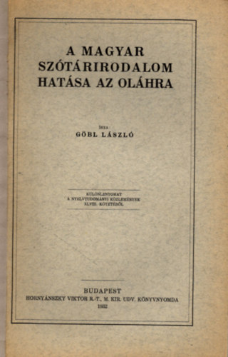 Gbl Lszl - A magyar sztrirodalom hatsa az olhra