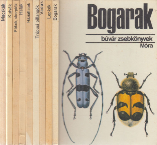 9 db. B�v�r zsebk�nyvek (Bogarak + Lepk�k + Vadak + Tr�pusi pillang�k + H�zi�llatok + Halak + P�kok, skorpi�k + Kuty�k + Macsk�k)