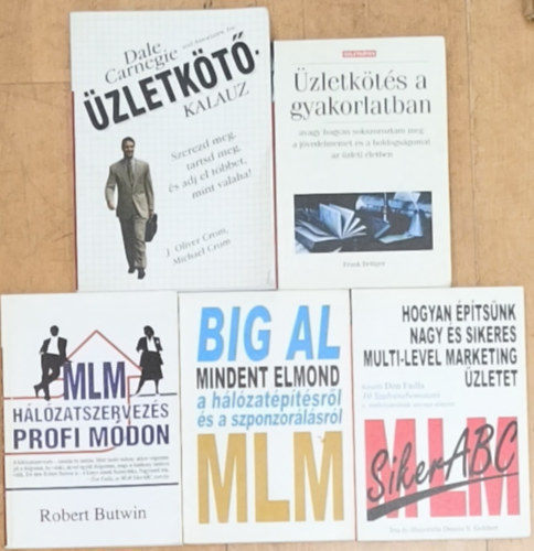 Michael Crom, Frank Bettger, Robert Butwin, Tom Schreiter, Don Failla J. Oliver Crom - 5db marketinggel, MLM-mel, menedzseléssel kapcsolatos kézikönyv - Üzletkötő-kalauz, Üzletkötés a gyakorlatban, MLM hálózatszervezés profi módon, Big Al mindent elmond, MLM siker ABC