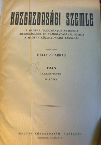Kzgazdasgi szemle 1943 LXVII. vfolyam 86. ktet