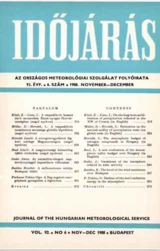 Mszros Ern - Idjrs - Az Orszgos Meteorolgiai Szolglat Folyirata 92. vf. 6. szm