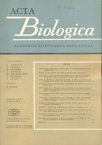 I. Törő (szerk.) - Acta Biologica (A Magyar Tudományos Akadémia biológiai közleményei)- Tomus XXVI., Fasciculi 1-2.