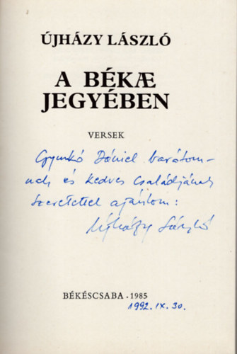 jhzy Lszl - A bke jegyben- dediklt