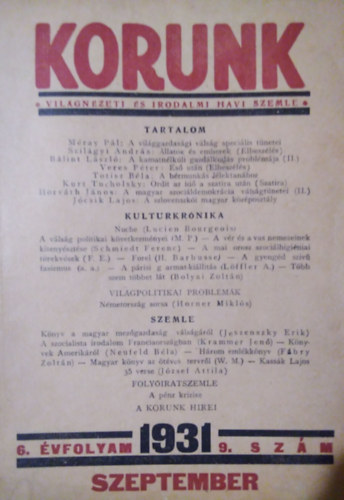 Ga�l G�bor  (szerk.) - Korunk - Vil�gn�zeti �s irodalmi havi szemle 1931. 9. + 10. sz�m