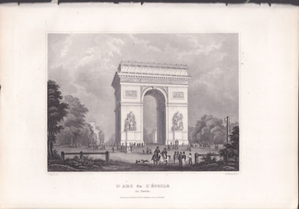 L'Arc de L'�toile in Paris (A p�rizsi diadal�v, P�rizs, Franciaorsz�g, Eur�pa) (16x23,5 cm m�ret� eredeti ac�lmetszet, 1856-b�l)