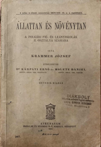 Krammer J�zsef - �lattan �s n�v�nytan a polg�ri fi�- �s le�nyiskol�k II. oszt�lya sz�m�ra