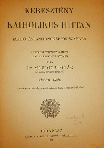 Keresztny katholikus hittan - tanit- s tanitnkpzk szmra