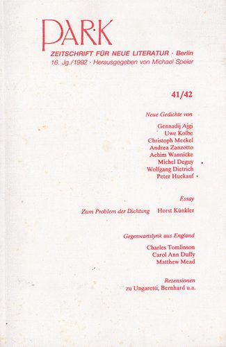 PARK - Zeitschrift f�r neue Literatur 16.Jg./1992  41/42