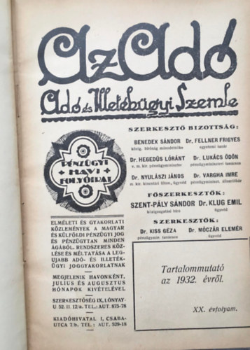 Dr. Dr. Klug Emil Try Zoltn - Az ad - Ad s Illetkgyi Szemle - 1932 (XX. vf.)