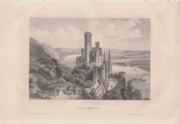 Stolzenfels am Rhein (Stolzenfels kastly, Rajna vidke, Nmetorszg, Eurpa) (16x23,5 cm mret eredeti aclmetszet, 1856-bl)